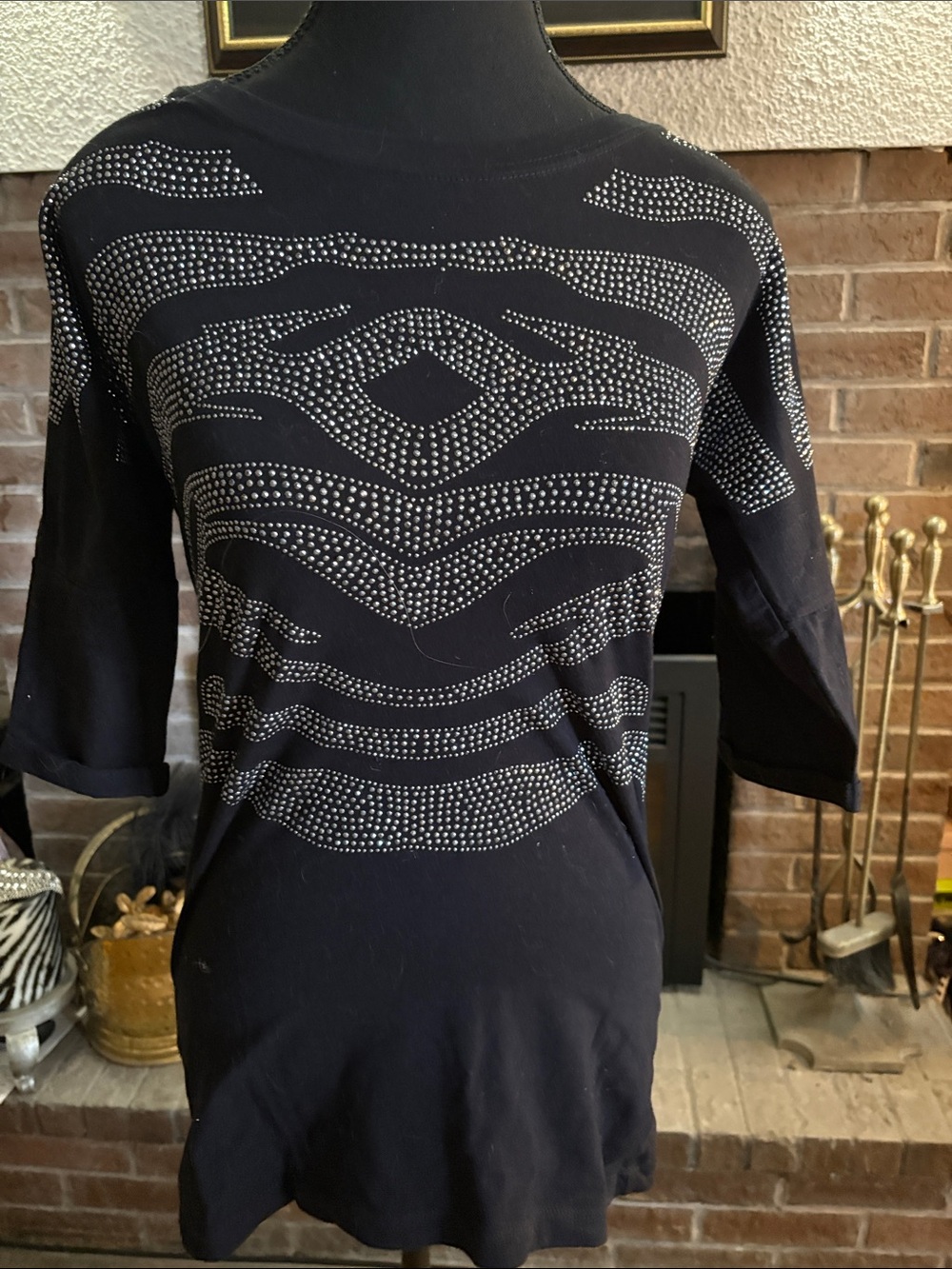 Zara Black Short Sleeve Top with Silver Stud Pattern